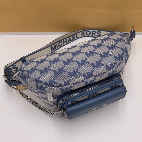 MICHAEL KORS Maisie Large Logo 2-in-1 Sling Waist Fanny Pack Crossbody  Denim/si - Picture 8 of 15